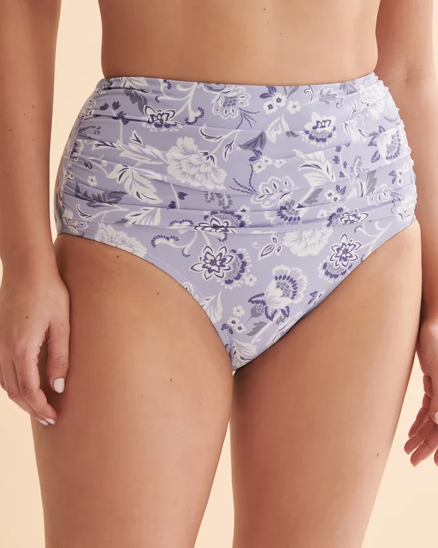Blue Floral High Waist Bikini Bottom 2 Blue Floral High Waist Bikini Bottom - Image 2