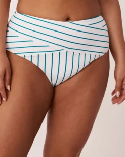 FANFARE STREAKS Recycled Fibers Crossed High Waist Bikini Bottom
