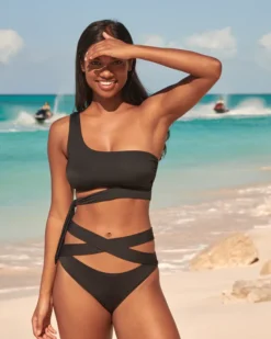 SOLID One Shoulder Bandeau Bikini Top