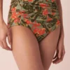ORCHIDS GARDEN Shirred High Waist Bikini Bottom